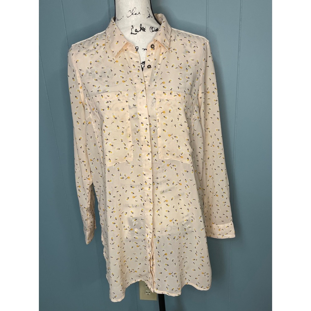 Caffe‎ Marrakesh Floral Button Up Shirt Womens S Peach Excellent Long Sleeve Top